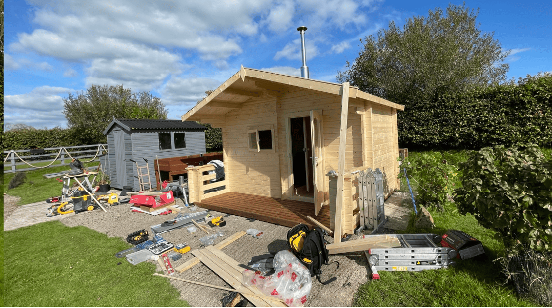 Sauna Cabin Assembly 1 sauna cabin assembly in progress